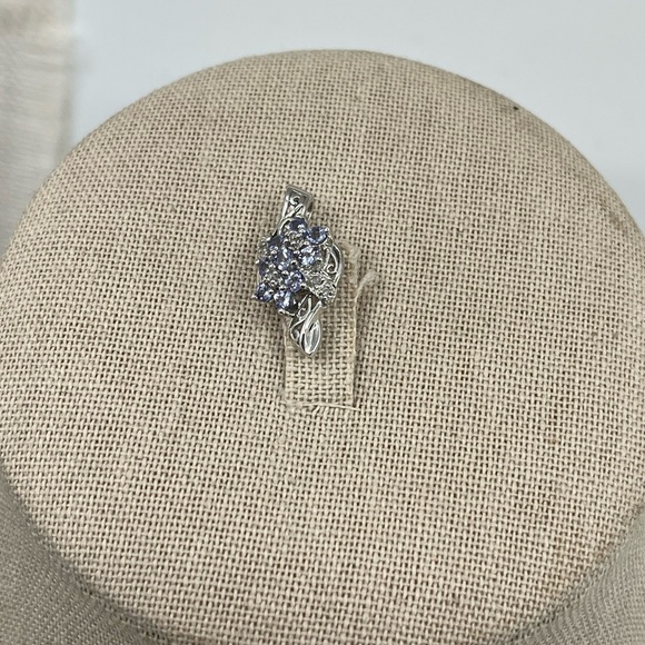 10K White Gold Tanzanite 💎 Diamond Accent Pendant - Vintage Estate, 1990s - Picture 3 of 15